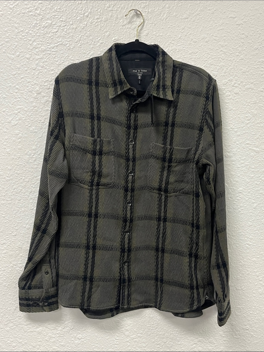 Rag & Bone Olive and Black Plaid Button-Down Shirt Jacket